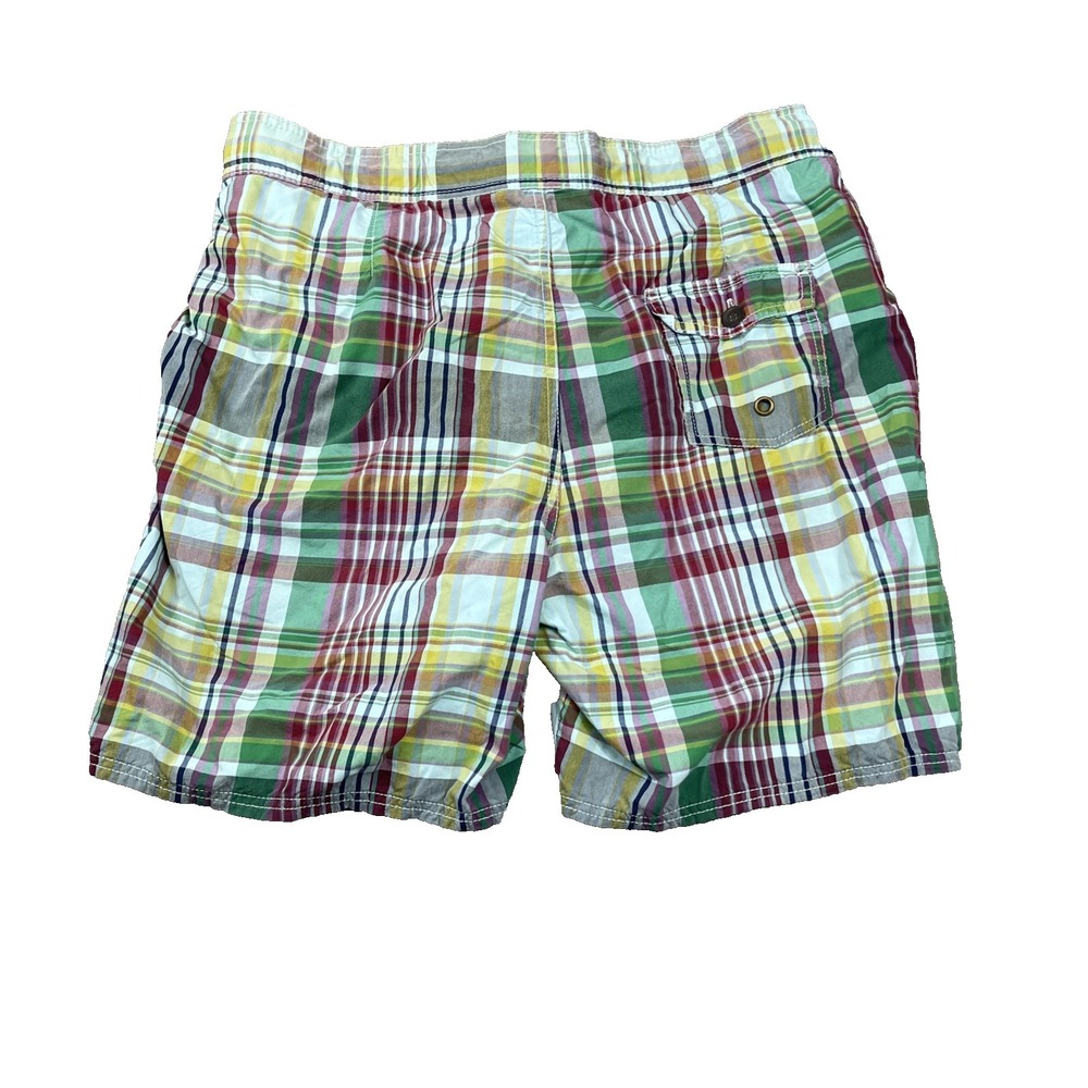 J Peterman Madras Plaid Board Shorts Men Large Swim Outdoors Coastal Preppy 7" - Picture 2 of 6